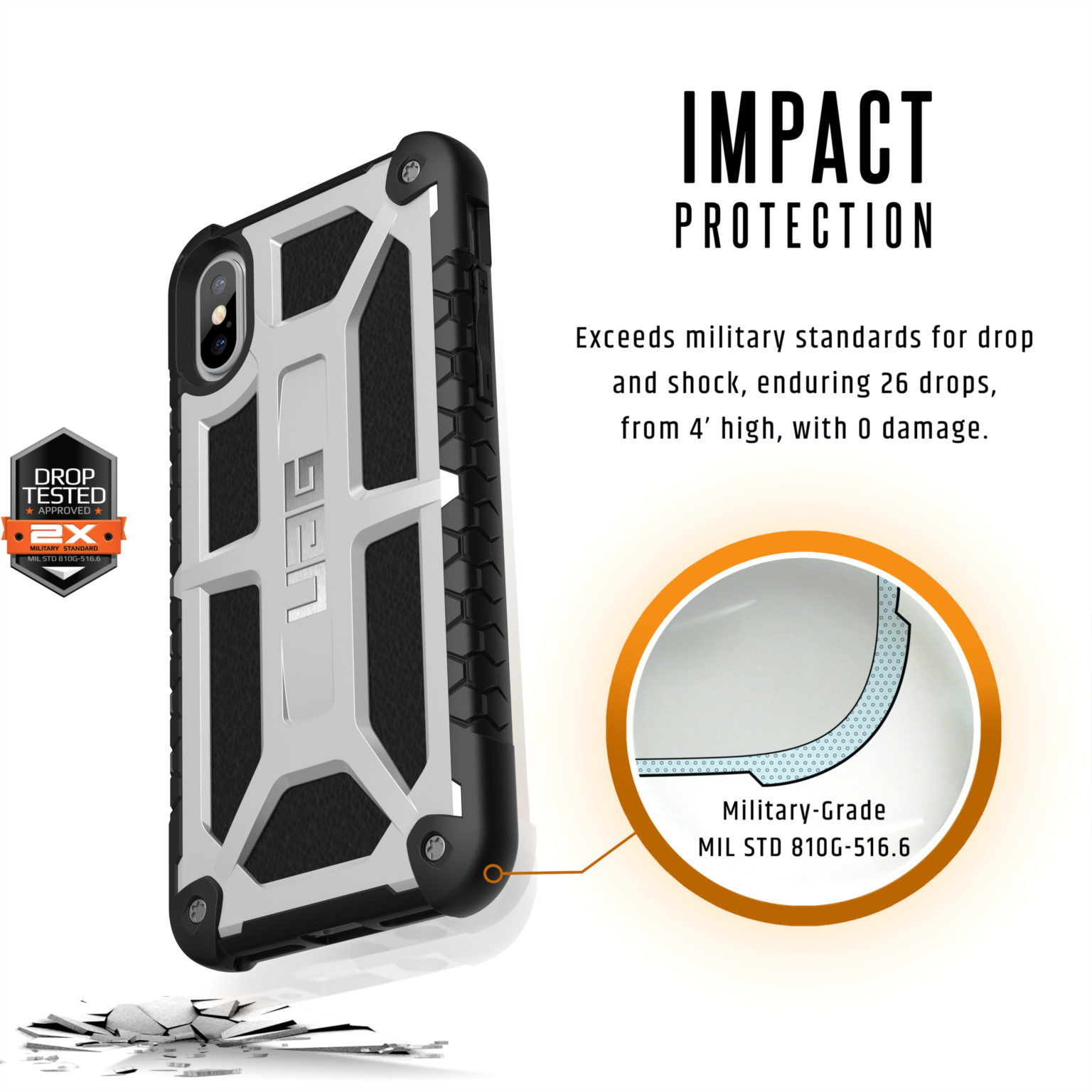 UAG iPhone XS / X Monarch Case - Platinum Silver / Black - Shoreditch Macs